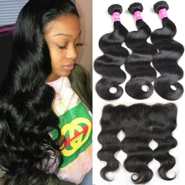 Wet and Wavy Human Hair Bundles with Lace Frontal Body Wave Human Hair Extensions Brazilian Peruvian Indian Malaysian Virgin Hair Products