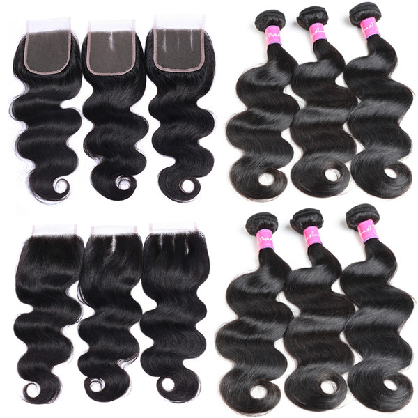 9A Human Hair Bundles With Lace Closure Best Quality Brazilian Virgin Hair 3 Bundles With Closure And Baby Hair Body Wave With Closure