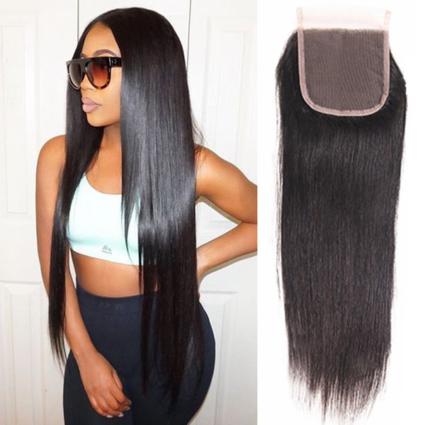 8A Raw Virgin Unprocessed Indian Hair Closure 4x4 Medium Brown Swiss Lace Closure Straight Weaves Human Hair Closure Natural Black