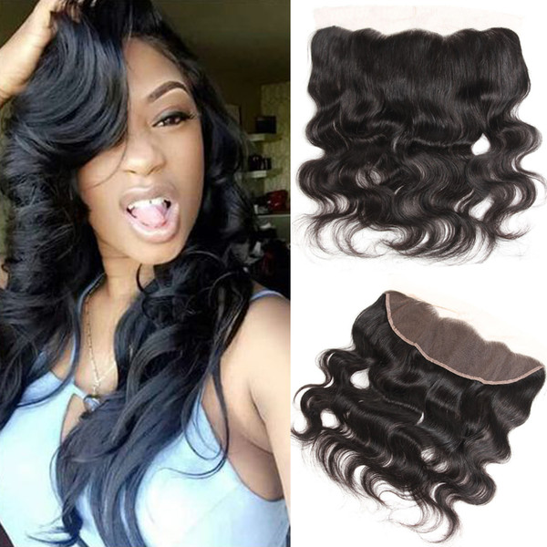 13x4 Full Lace Frontal Body Wave Pure-Hand Brazilian Virgin Human Hair Lace Closure Pre-Plucked with Baby Hair Natural Black