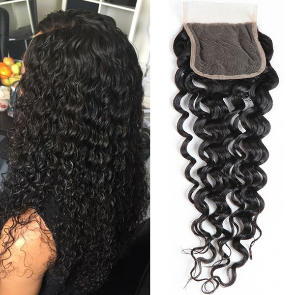 Water Wave Lace Closure 4x4 Brazilian Virgin Human Hair Medium Brown Pure Hand Human Hair Lace Closure For Wholesale