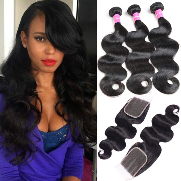 Peruvian Hair Bundles with Closure Virgin Unprocessed Human Hair Extension with Lace Closure Free Part 4Pc Peerless Virgin Hair Wholesale