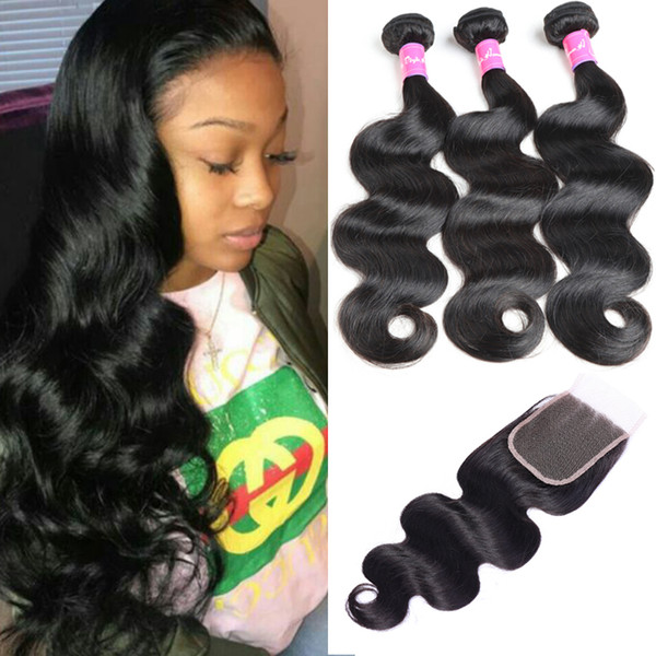 Brazilian Body Wave Bundles With Closure Remy Human Hair Weaves 4x4 Free Part Lace Closure Unprocessed Brazilian Hair Weave Bundles