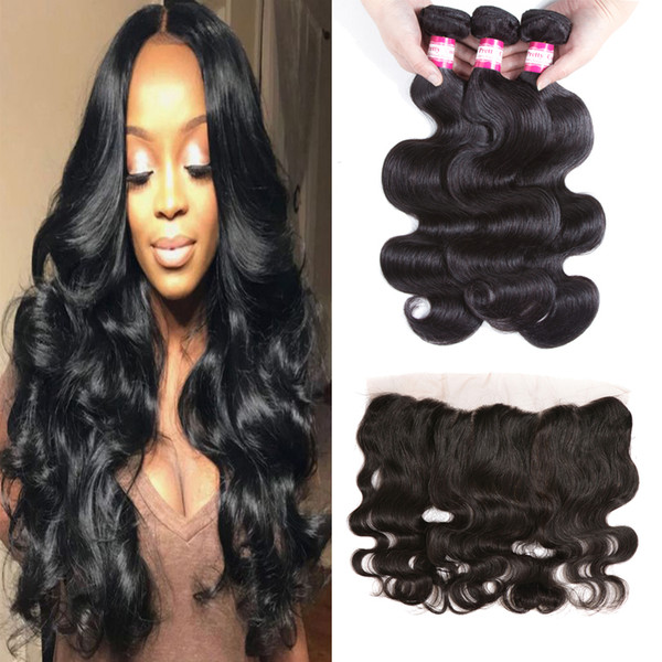 Peruvian Virgin Hair With Lace Frontal Closure 8A Malaysian Body Wave 3 Bundles and 13x4 Frontals Brazilian Human Hair Weaves Lace Front