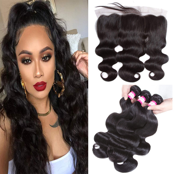 Brazilian Virgin Hair 13x4 Full Frontal Lace Closures and Hair Brazilian Lace Frontal Closure Body wave with 3 Bundles Hair