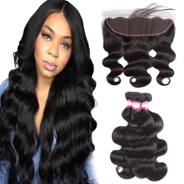 Peruvian Virgin Hair With Lace Frontal Closure 13X4 With Baby Hair Body Wave Full Frontal With 3 Bundles Unprocessed Virgin Human Hair