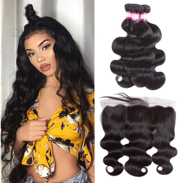 Body Wave 3 Bundles With Frontal 8A Brazilian Virgin Hair Bundles with Lace Closure Human Hair Bundles with Closure