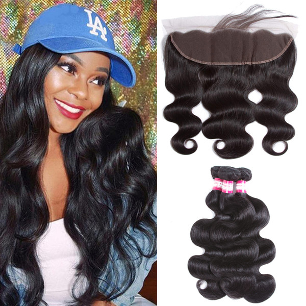 Ear to Ear Lace Frontal with Bundles Malaysian Body Wave Human Hair with Closure 8A Malaysian Virgin Hair Body Wave 3 Bundles