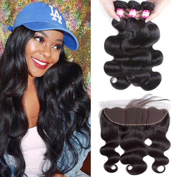 Brazilian Body Wave 13x4 Ear to Ear Lace Frontal Closure with 3 bundles Virgin Human Hair Bundles Natural Color