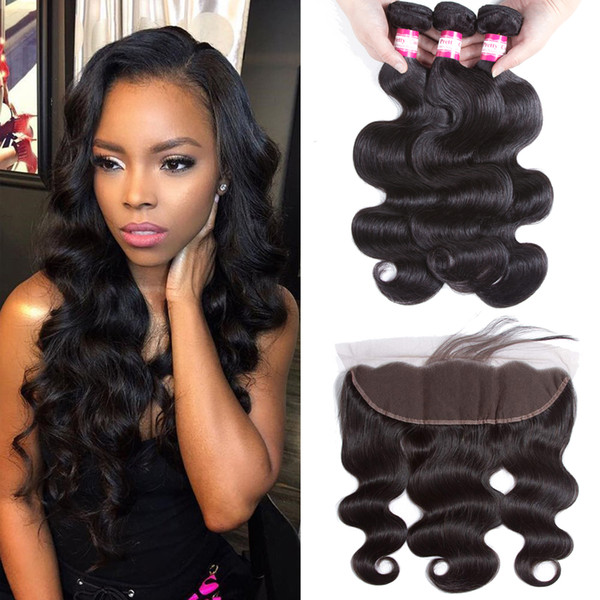 13x4 Frontal Lace Closures and Brazilian Peruvian Indian Malaysian Hair Bundles Top Lace Frontal Closures 8A Grade Human Hair