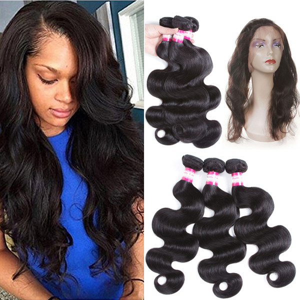 Brazilian Hair Body wave 3 Bundldes Virgin Human Hair Bundles With 360 Lace Frontal Closure Braziliann Peruvian Malaysian Hair