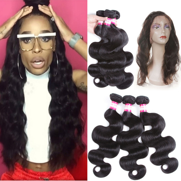 Brazilian Body Wave 360 Lace Frontal Closure Human Hair 22x4x2 Full Body Wave Frontal Lace Closure Natural Black Color