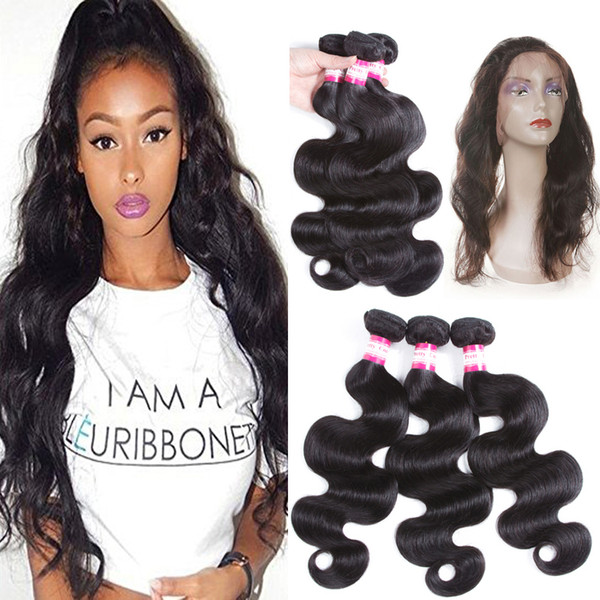 Pre Plucked Brazilian Body Wave Human Hair Weaves With 360 Lace Band Frontal Virgin Human Hair With Bady Hair