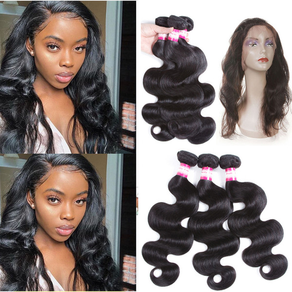 360 Lace Frontal with Bundles Pre Plucked 8A Brazilian Virgin Hair Body Wave 3 Bundles With Closure Baby Hair 100% Unprocessed