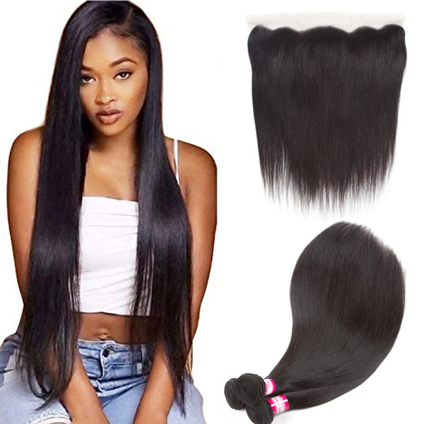 Brazilian Straight Human Hair Bundles with Ear to Ear Lace Frontal With Bundles Unprocessed Brazilian Straight Hair With Frontal Closure