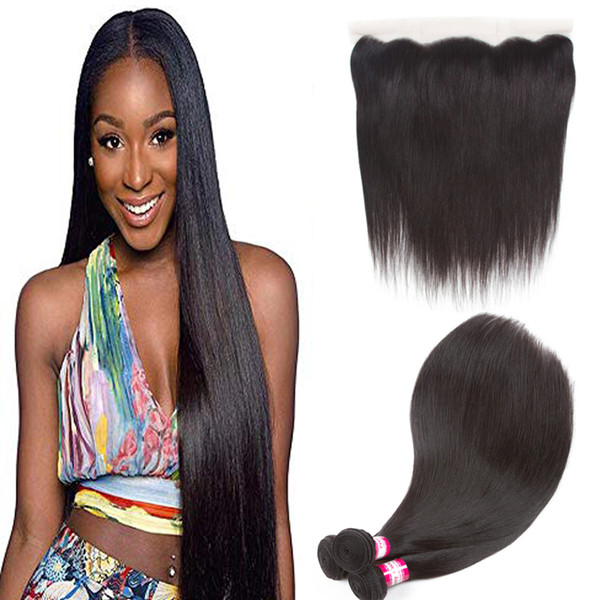 Pretty Brazilian Virgin Hair Straight with lace Frontal 4Pcs Ear to Ear Lace Frontal Closure straight Virgin Hair 13x4 Frontal With Bundles