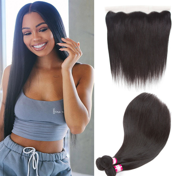 Brazillian Straight Hair Weaves With Full Lace Frontal Closure Free Middle 3 Part 13x4 Lace Frontal With Virgin Human Hair Bundles 4Pcs Lot