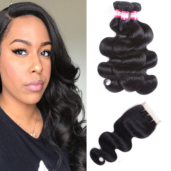 Brazilian Straight Virgin Human Hair Bundles 3 Bundles with 4x4 Top Lace Closure Cheap Wet Weave Remy Human Hair Extensions Drop 