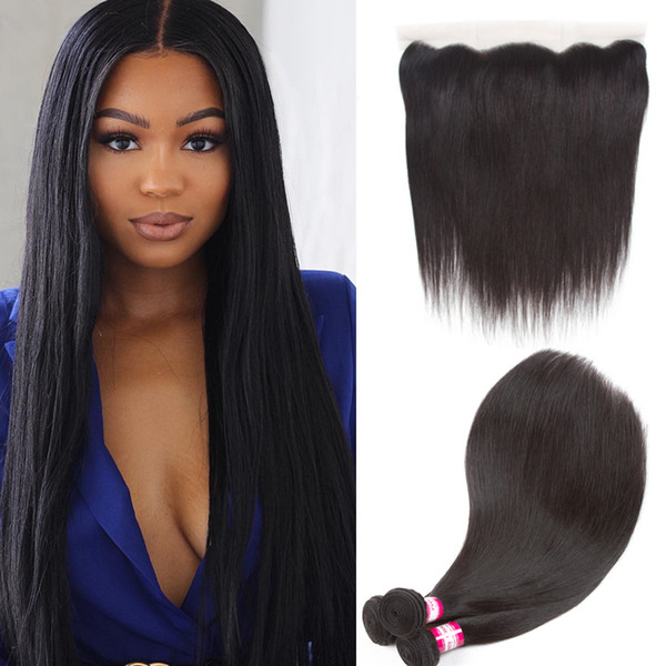 13X4 Peruvian Full Lace Frontals With 3 Bundles,Silk Straight Human Hair With Frontal,8A Body Wave Virgin Hair With Lace Frontal Closure