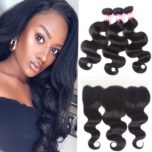 Peruvian Body Wave Human Hair with 13x4 Full Lace Frontal Closure 8A Unprocessed Peruvian Virgin Hair Bundle Deals