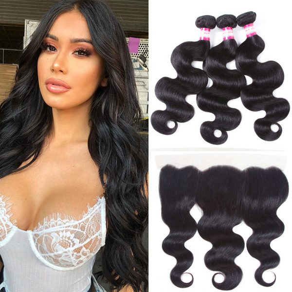 13x4 Lace Frontal Closure with Malaysian Body Wave Hair 3 Bundles 8A Grade Malaysian Virgin Hair Straight and Lace Front Closure Dyeable