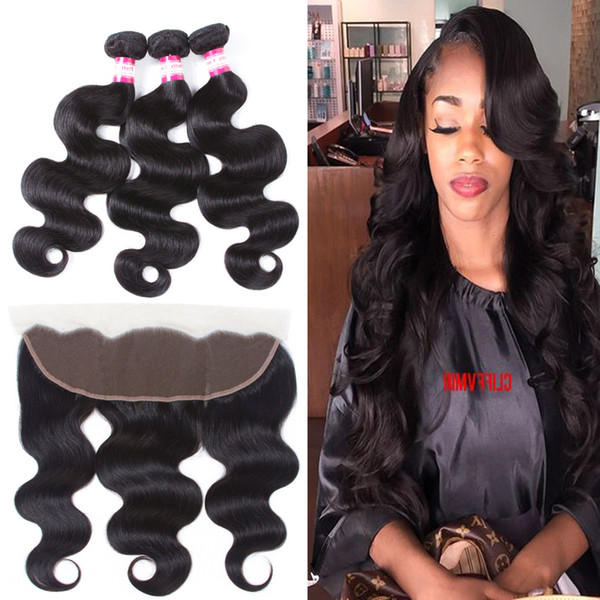 8a Brazilian Body Wave Human Hair With 4x13 Lace Frontal Closure Ear to Ear Lace Frontal With Bundles Brazilian virgin hair Body Wave