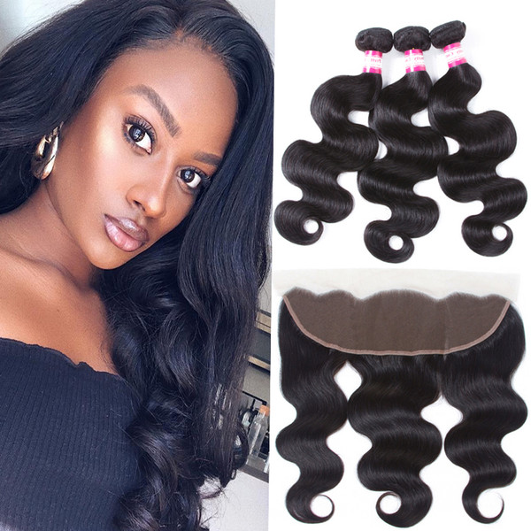 Spring Queen Hair 8A Indian Body Wave Lace Frontal Closure With Bundles Unprocessed Virgin Human Hair Weave With 13X4'' Full Lace Frontal