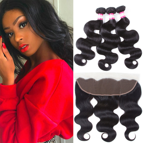 13x4 Lace Frontal Closure With 3 Bundles Body Wave Bleached Knots Free Part Ear To Ear Lace Frontal with Malaysian Body Wave