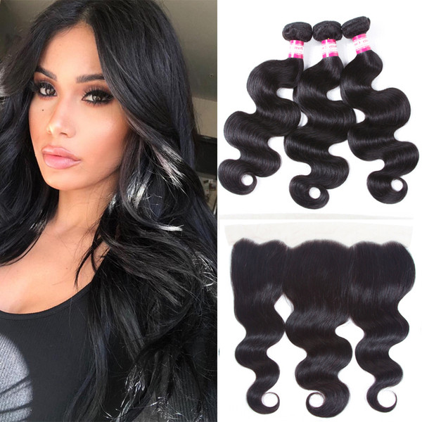 Malaysian Virgin Hair Lace Frontal Closure with Bundles 8A Malaysian Human Hair Body Wave Straight 3pcs and 13x4 Lace Frontals Closure