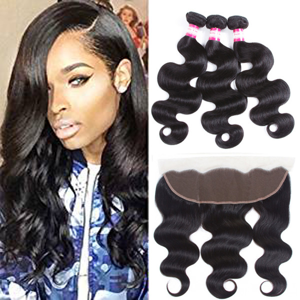 Wholesale Brazilian Straight Hair with 13x4 Frontal Closure Brazilian Virgin Hair Body Wave 3pcs and Ear to Ear Full Lace Frontal Cosure