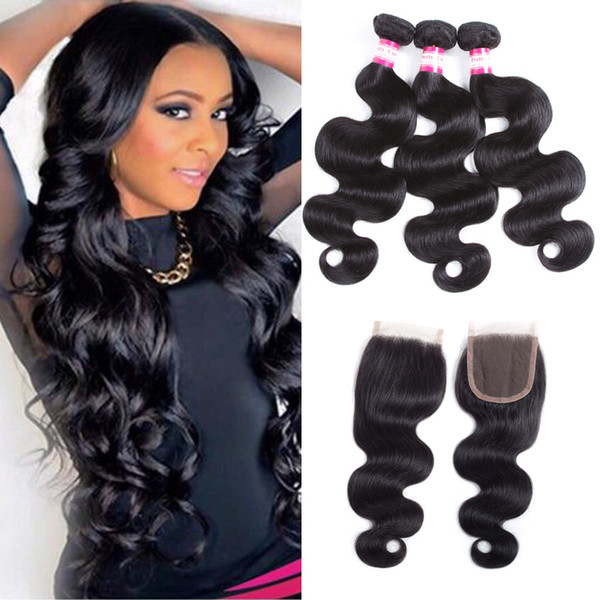 Prettycoco 4x4 Lace Closure with Peruvian Straight Human Hair Weaves 8A Unprocessed Peruvian Virgin Hair Loose Deep Body Wave Curly Hair