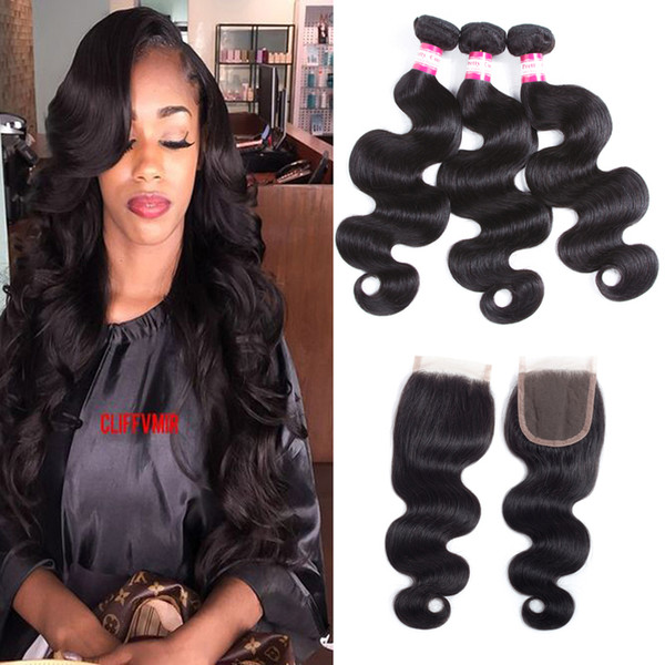 Hot Sale Peruvian Virgin Hair Straight Closure with 3 Bundles Human Hair Weaves 4x4 Lace Closure and Peruvian Body Wave Deep Wave Curly