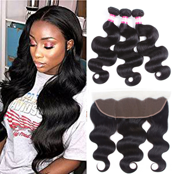 Brazilian Frontal Closure with Bundles 8A Brazilian Virgin Hair Body Wave and 13x4 Full Lace Frontal Closure Brazilian Straight Hair Weaves