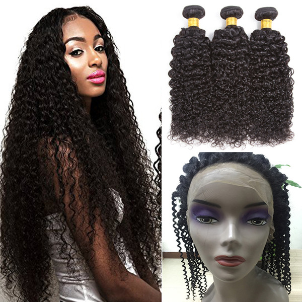 8A Brazilian Kinkys Curly Brazilian Curly Hair 3 Bundles with 360 lace frontal closure Brazilian Human Hair Virgin Hair