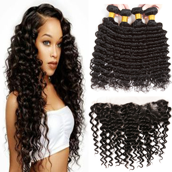 8A Super Soft Virgin Hair Deep Wave 3 Bundles With Lace Frontal Closure 13x4 Ear To Ear Frontal Brazilian Human Hair Extensions