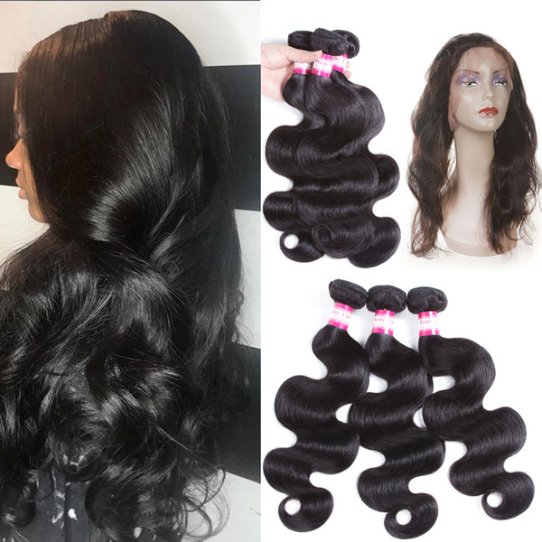 Brazilian Body Wave with 360 Frontal 8A Brazilian Virgin Hair Body Wave 360 Lace Frontal with Bundles Body Wave Human Hair with Closure