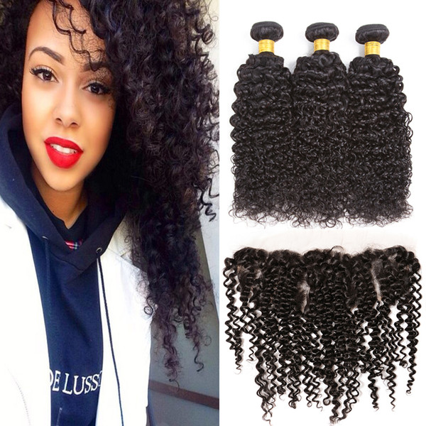 13x4 Ear to Ear Lace Frontal Free/Three/Middle Part Brazilian Kinky Curly Closure with Baby Hair Unprocessed Virgin Human Hair Natural Color