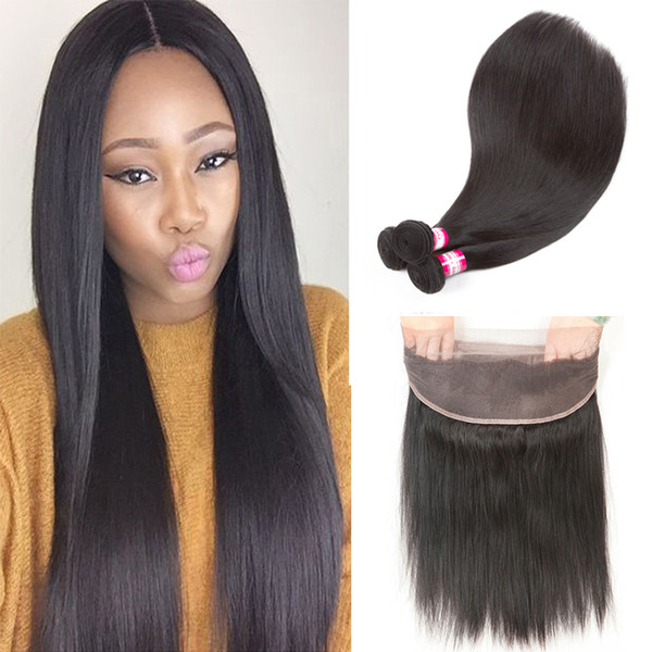 360 Lace Frontal With Bundles Brazilian Straight Hair 3 Bundles With 360 Frontal Lace Closure with Baby Hair Unprocessed Virgin Human Hair