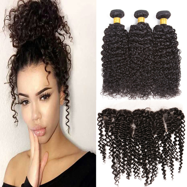 Ear To Ear Brazilian Kinky Curly Lace Frontal Closure With Bundles Full Lace Frontal Closure 13x4 With Bundles Lace Frontal 100% Human Hair