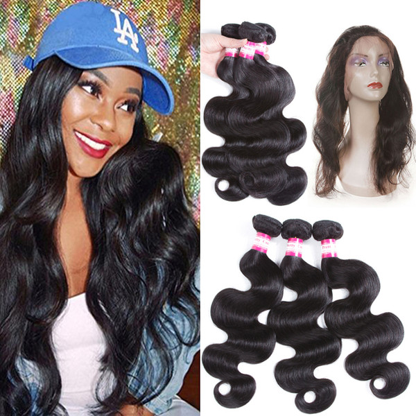 8A Remy Malaysian Virgin Hair Body Wave 4 Bundles 360 Lace Frontal with Bundle 360 Lace Frontal Pre Plucked Frontal With Bundles