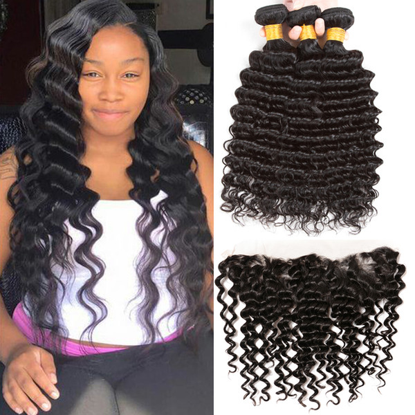 8A Ear To Ear 13x4 Deep Wave Frontal Closure Brazilian Hair Bundles with Closure Top Swiss Lace Frontal Closure With Baby Hair