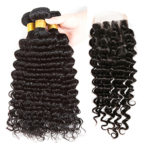 8A Brazilian Virgin Hair With Closure Extensions 3 Bundles Body Wave Straight Water With 4x4 Lace Closure Unprocessed Remy Human Hair Weave