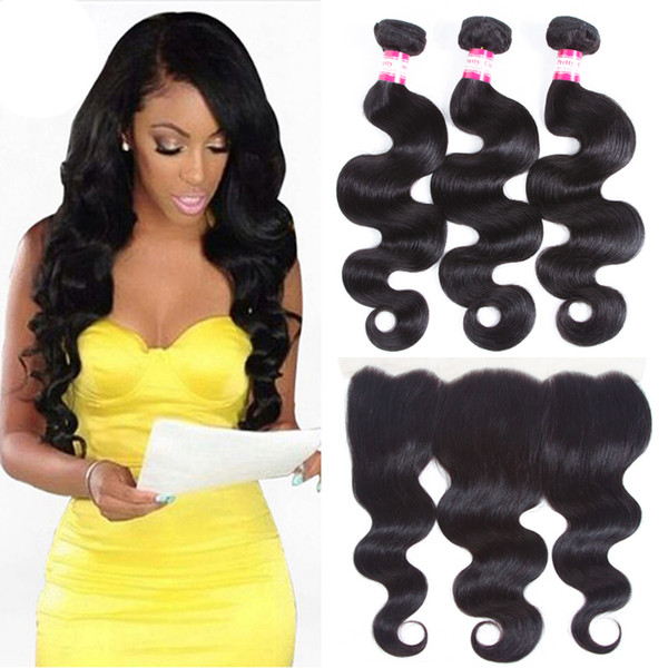 8A Brazilian Body Wave Hair 3 Bundles Unprocessed Virgin Human Hair Extensions with 13*4 Ear to Ear Lace Frontal Closure with Baby Hair