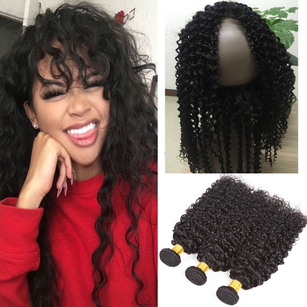 8A 360 Lace Frontal Closures With 3 Bundles Brazilian Curly Virgin Human Hair Weaves Peruvian Indian Malaysian Virgin Human Hair