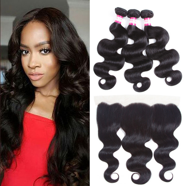 Brazilian Peruvian Virgin Hair with Closure Brazilian Body Wave with Frontal Closure 13x4 Ear to Ear Lace Frontal Closure with Bundles