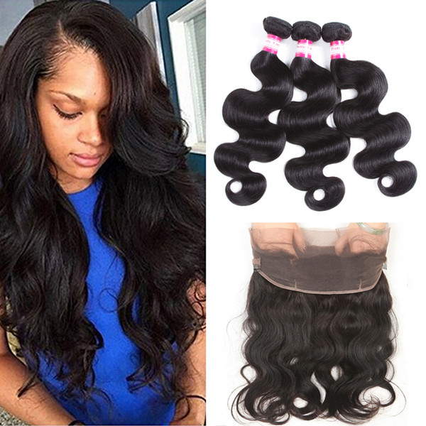 360 Lace Frontal with Bundles 8A Brazilian Body Wave Virgin Hair with Frontal Closure Pre Plucked 360 Lace Frontal with Baby Hair