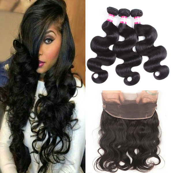 8A Pre Plucked Brazilian Body Wave Hair Weaves With Closure 360 Lace Band Frontal With Bundle 360 lace Virgin Human With Bady Hair