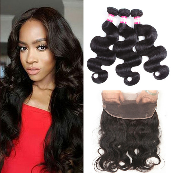 8A Grade 360 Lace Frontal With 3 Bundles Brazilian Virgin Hair Body Wave Weaves with Full Frontal Closure Pre Plucked