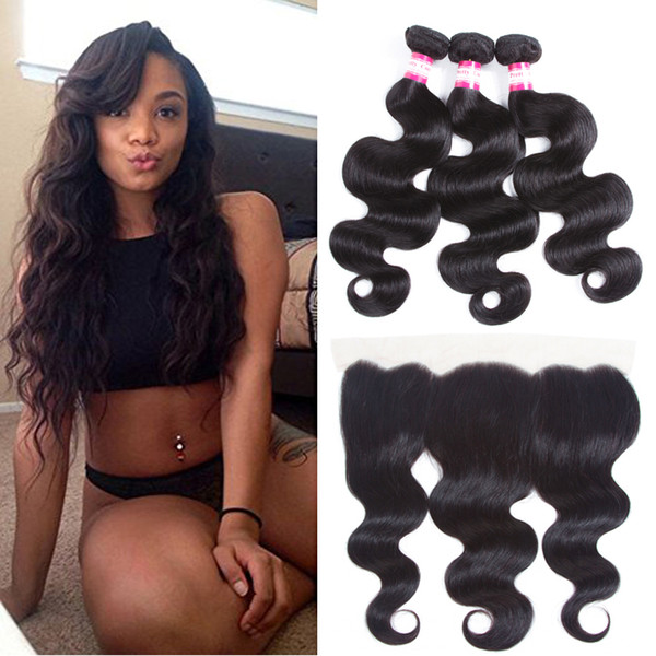 8A Brazilian Virgin Hair With Lace Frontal Closure 13X4 With Baby Hair Body Wave Full Frontal With 3 Bundles Unprocessed Virgin Human Hair