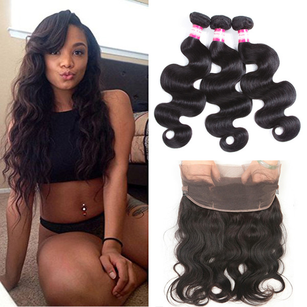 360 Lace Frontal with Bundles Pre Plucked 8A Top Grade Brazilian Body Wave Virgin Hair Bundles with 360 Lace Frontal Closure Baby Hair